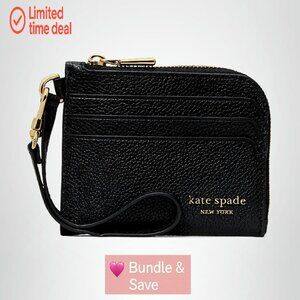 Pebbled Leather Coin Card Case Wristlet, 6 Card Slots, Gold Hardware